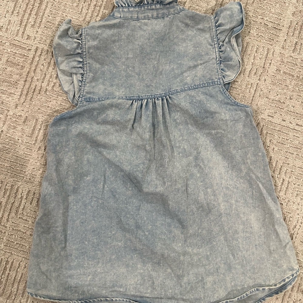 Entro Denim Blue Ruffle Button-Down Dress Fits like a 6 - Picture 8 of 13
